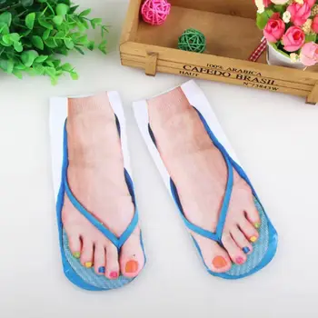 1 Çift Sevimli Ayak Baskılı 3d Çorap Kadınlar İçin Komik Flip Flop Baskılı Çorap Kawaii Düşük Ayak Bileği Femme Kızlar Pamuk Soc D6h4