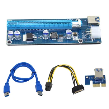 10 adet 006C Mavi 1x ila 16x PCI Express Yükseltici Kartı PCI-E Genişletici 60cm USB 3.0 Kablosu SATA 6pin Güç BTC Madenci Yükseltici Kart