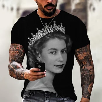 2022 erkek tişört Yaz erkek Kısa Kollu Üst Tee Rahat Moda T Shirt Erkekler İçin Kraliçe Elizabeth 3d Baskılı Tişörtleri