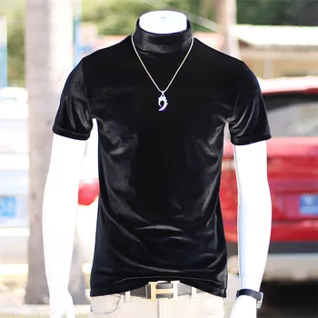 2022 Marka 7 renk Erkekler kısa kollu Kadife t-Shirt Spor Kore artı boyutu Balıkçı Yaka kadife T Shirt Erkek M-5XL 6XL 7XL