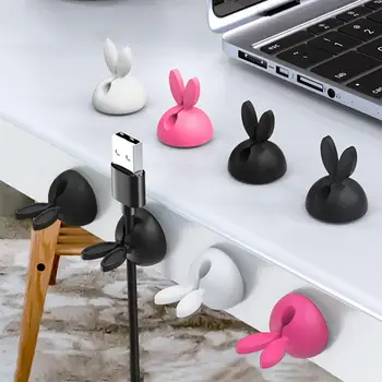 3 adet Pembe Tavşan Kulak Tavşan Masaüstü Veri Kablosu Tutucu Yaratıcı Aksiyon Figürü Sevimli Kulaklık USB şarj aleti Kablosu Koruma Organizatör