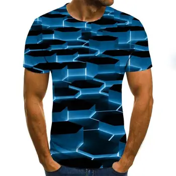 3D T-shirt erkek Düzensiz Desen Baskılı Kısa Kollu Yaz Rahat Yuvarlak Boyun T-shirt Eğlenceli Şekil Desen Sokak Giyim
