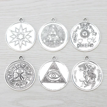 6 x Tibet Gümüş Büyük Tetragrammaton Pentagram Charms Kolye Wiccan Pagan Kolye Takı Yapımı için 35mm