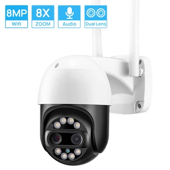 8X Dijital Zoom 8MP Çift Lens PTZ WİFİ IP Kamera Açık CCTV Video Gözetim İki Yönlü Ses 4MP Gözetim kablosuz kamera