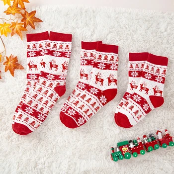 Aile Noel Çorap Sevimli Kırmızı Aşk Kalp Açık Kahverengi Baskı Noel Pamuklu Çorap Anne Baba Çocuklar Ebeveyn-çocuk Jakarlı Oxmas Soxs Hediyeler