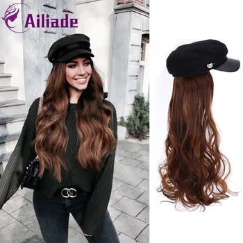 AILIADE Sentetik Uzun Düz Dalgalı Peruk Bere Şapka Donanma Şapka Örme Şapka Moda Sonbahar Kış Kap Saç Peruk saç ekleme