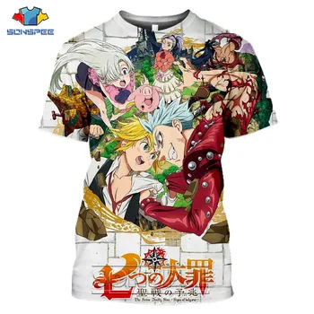 Anime 3D Baskı T shirt Erkek Yedi Ölümcül Günah Nanatsu Hiçbir Taizai Kadın Moda t-shirt Harajuku Tee Gömlek homme tshirt Giysileri
