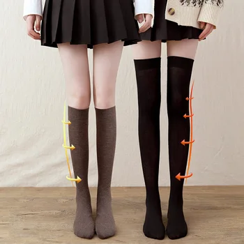 Bahar Kadın Çorap ince İsıtıcı Kalınlaşmak Termal Çorap Bayanlar Kızlar için diz üzerinde JK siyah ince bacak orta diz yüksek bayan