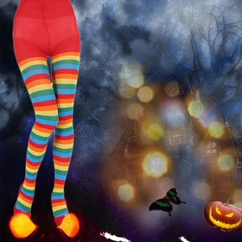 C6UD Kadın Kızlar Gökkuşağı Renkli Çizgili Tayt Opak Çorap İnce Külotlu Çorap Noel Cadılar Bayramı Cosplay Kostüm