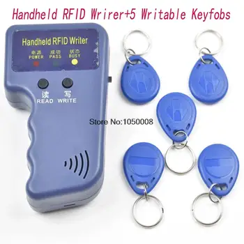 El 125 kHz EM4100 RFID Fotokopi Yazıcı Teksir Programcı Okuyucu + 5 Adet EM4305 T5577 Yeniden Yazılabilir KIMLIK Keyfobs Etiketleri Kartı