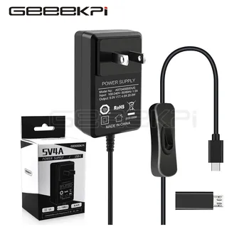 GeeekPi 5V 4A güç kaynağı adaptörü ile açma / kapama Kablosu ABD Plug şarj aleti kablosu Ahududu Pi için 4B / 3B / 3B+