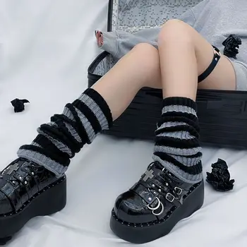 Gotik kadın çizgili bacak ısıtıcıları Lolita uzun çorap örme tayt japon tatlılar kış çorap Kawaii kol ayak bileği ısıtıcıları