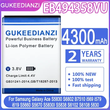 GUKEEDIANZI Pil EB494358VU 4300mAh Samsung Galaxy Ace İçin S5830 S5660 S7250D S5670 ı569 I579 GT-S6102 S6818
