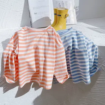 Gömlek Tees Tops Tam Kollu sıfır yaka bluzlar Kazak Çizgili Düzenli Pamuk Yeni Moda Rahat Basit Sevimli Bahar Sonbahar Unisex