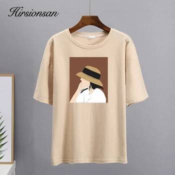 Hirsionsan Harajuku T Shirt Kadın 2022 Yaz Kawaii Baskı Tees %100 % Pamuk Zarif Grafik Elbise Gevşek Casual Kazak Tops