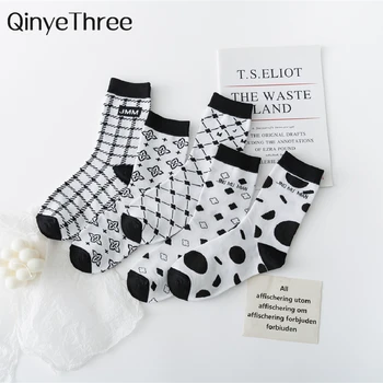 Kadın Günlük Harajuku Geometri Küp Lingge Unisex Çiftler Kaykay Sokak Hipster Noel Komik Pamuk Çorap Beyaz Siyah