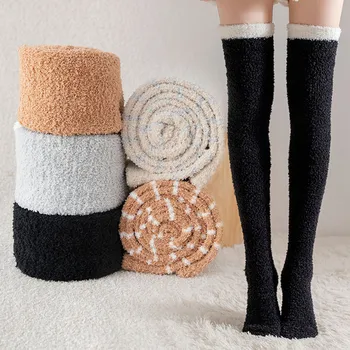 Kadın Kış sıcak Kalınlaşmak Termal Çorap Kızlar Yumuşak Kadife Düz Renk Buzağı Çorap Yün Kaşmir Ev Kar Botları Kat Çorap