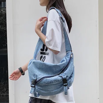 Kadınlar 2022 Tasarımcı Lüks Büyük Denim Vintage omuz askılı çanta Çanta kadın Crossbody Kadın Y2K Goth Techwear Harajuku