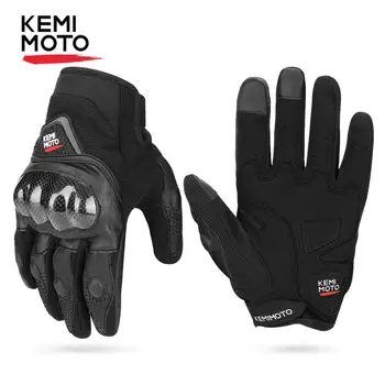 KEMiMOTO Dokunmatik Ekran motosiklet eldivenleri Deri Karbon Fiber Nefes yarış eldivenleri Luvas Motokros koruyucu donanım Yaz