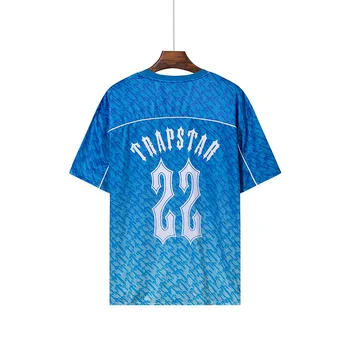 Mavi No. 22 Trapstar Monogram Futbol Forması Erkek Kadın Üst Sürüm Degrade Spor Kısa Kollu Tees