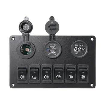 Mayitr 6 Düğmeler Çift USB Araç Oto Tekne Deniz LED Rocker Anahtarı Paneli 12 V Devre Kesiciler Su Geçirmez Araba Rocker Anahtarları