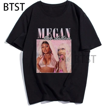Megan Üç Aygır Vintage 90s Unisex Tshirt Hip Hop Estetik Gömlek Yeni Yaz T Gömlek Erkek Kadın Pamuklu gömlek Gevşek Rahat Üst