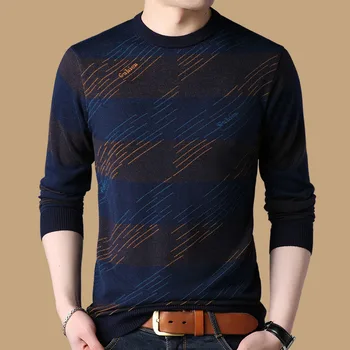 Moda Erkek Çizgili Örme Temel T-Shirt İlkbahar Sonbahar Yeni Erkek Giysileri Dip Kazak Uzun Kollu O-Boyun İnce Casual Tops