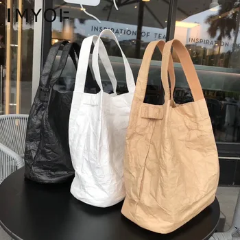 Moda Kadın Çanta Yıkanmış Kraft Kağıt Pilili Bayanlar omuz çantaları Rahat Su Geçirmez Kadın Tasarımcı Çanta Debriyaj Çanta