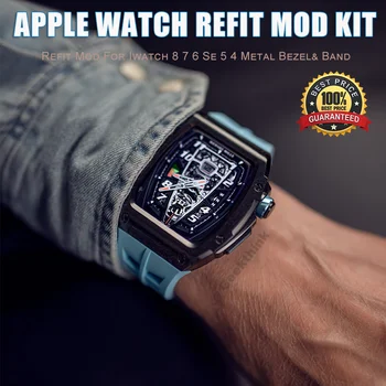 Modifikasyon Kiti Bant ve Kılıf Apple Ürünü İçin 8 7 45mm RM Metal Kauçuk Kayış Aksesuarları iwatch bileklik Serisi 6 SE 5 4 44mm