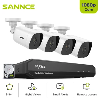 SANNCE 4CH DVR CCTV Sistemi 4 ADET 2MP IP66 Su Geçirmez Açık Güvenlik Kameraları 1080P TVI CCTV DVR 1280TVL Gözetim Kiti