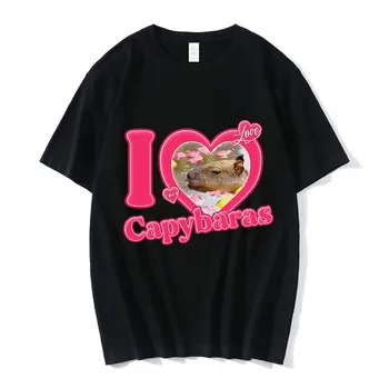 Seviyorum Capybaras Grafik Baskı T-shirt erkek Moda Rahat gevşek T-shirt Saf Pamuk Gotik T Shirt Harajuku Streetwear Unisex