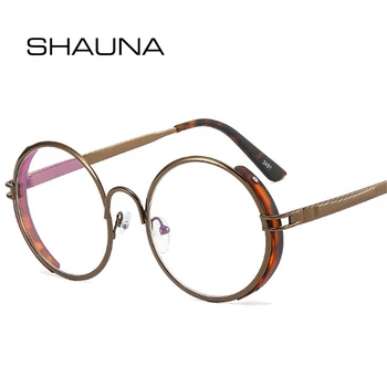 SHAUNA Retro TR90 Metal Punk kadın gözlük çerçeve moda temizle Anti mavi ışık gözlük erkekler optik yuvarlak çerçeve bilgisayar gözlük