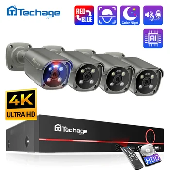 Techage 4K Ultra HD 8MP Güvenlik POE NVR Kiti İnsan Yüzü Algılama AI Akıllı Kamera Açık Ev CCTV Video Gözetim kamera Seti
