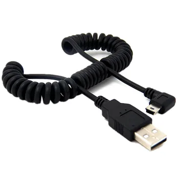 USB 2.0 erkek Mini USB Sağ açılı 90 derece Esnek Bahar Geri Çekilebilir şarj kablosu Araba navigasyon GPS için MP3 / MP4