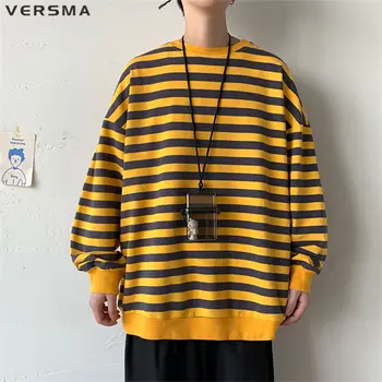 VERSMA Kore Harajuku SUGA Vintage Çizgili Büyük Boy T-shirt Erkekler Hip Hop Streetwear Uzun Kollu Çift Gömlek Erkekler Dropshipping