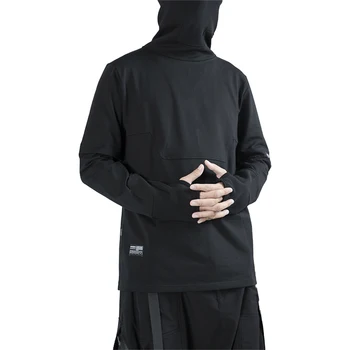 WHYWORKS 19AW darkwear cyberpunk ninja tarzı uzun kollu t-shirt sokak giyim tüm siyah DECONSTRUCTİON YÜKSEK YAKA T ekleme