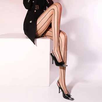 Yeni Tasarımcı 10D Siyah Çıplak Yağ Parlak Çorap Kadın Çizgili Desenli Tayt Kız Ince Açık Crotchless Seksi Iç Çamaşırı Külotlu Çorap