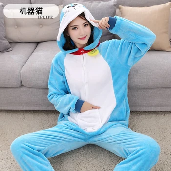 Yetişkinler Kigurumi Doraemon Pijama Setleri Pijama Pijama Hayvan Suit Cosplay Kadınlar Kış Konfeksiyon Sevimli Hayvan Kış Kostüm
