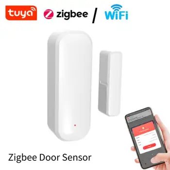 ZigBee / Wifi Tuya Akıllı Kapı Sensörü Pencere Kontak Sensörü Akıllı Ev Kablosuz Kapı Dedektörleri Açık / Kapalı APP Uzaktan Alarm
