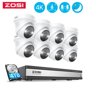ZOSI 8CH 16CH 4K POE Video Gözetim Kamera Sistemi NVR Kiti AI İnsan Algılama 8MP Renkli Gece Görüş IP Kamera Güvenlik CCTV Seti